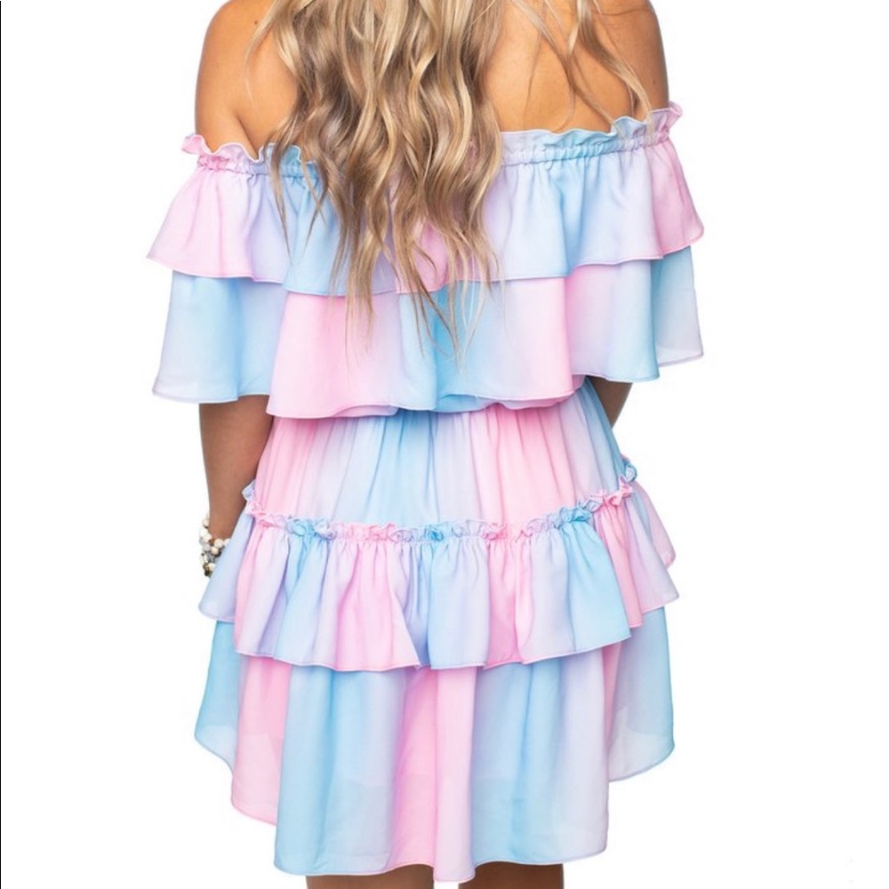 Buddy Love Pink and Blue Off-Shoulder Mini Dress - Picture 2 of 2